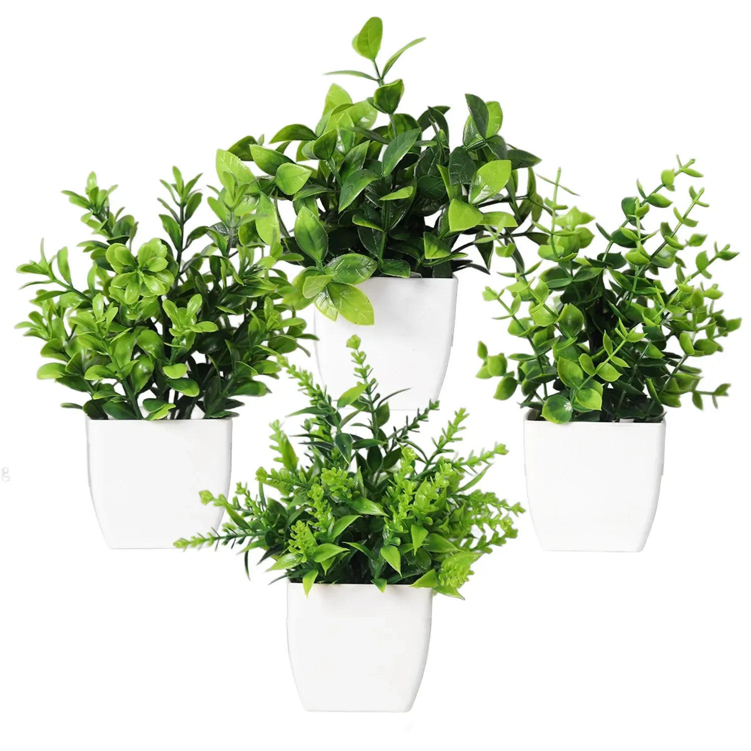 4-Pack Small Artificial Plants in White Pots (3-Pack)